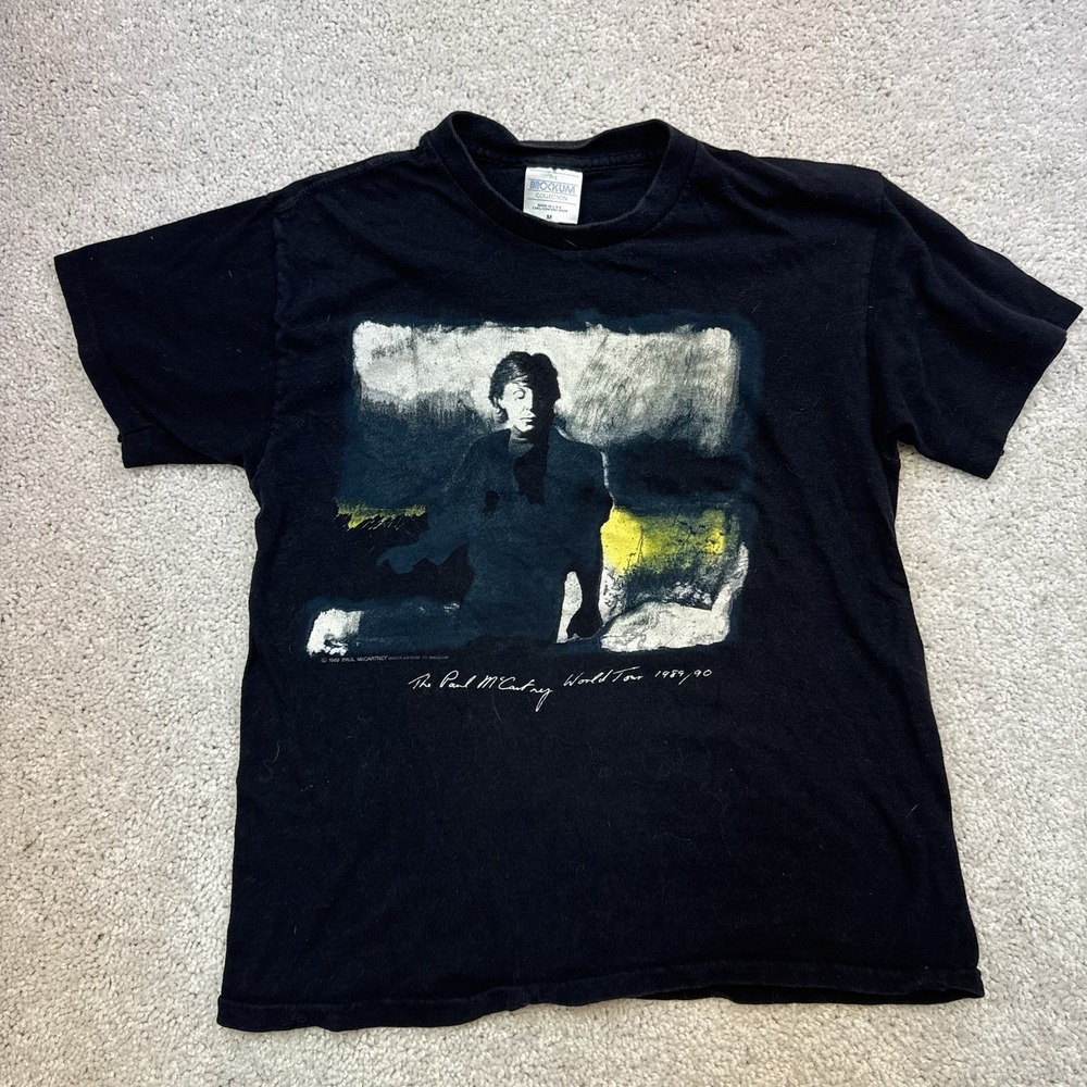 Vintage 80s Paul McCartney World Tour T Shirt Sz S 89/90 Black USA Beatles 18x22